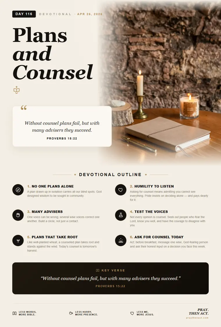 Day 116 — Plans and Counsel
